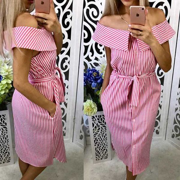 ladies striped off the shoulder summer dress women 2018 slash neck beach casual sundresses sashes shirt dress mini party dresse, White;black
ladies striped off the shoulder summer dress women 2018 slash neck beach casual sundresses sashes shirt dress mini party dresse, White;black
