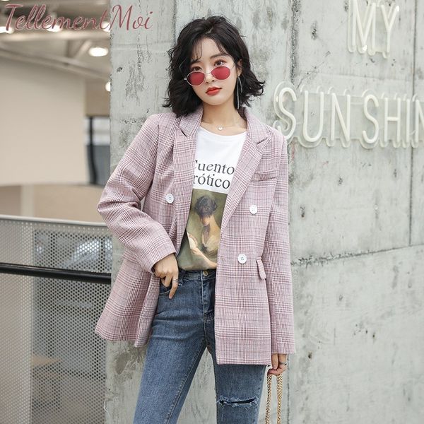 women's blazers classic plaid double breasted suits coats long sleeve slim ol blazer 2019 casual autumn jacket blazer feminino, White;black
women's blazers classic plaid double breasted suits coats long sleeve slim ol blazer 2019 casual autumn jacket blazer feminino, White;black