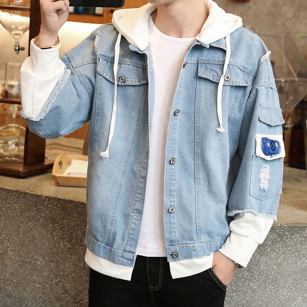 men's jacket 2019 autumn & winter new style jeans coat-style with holes fake two-piece men's casual fashion, Black;brown
men's jacket 2019 autumn & winter new style jeans coat-style with holes fake two-piece men's casual fashion, Black;brown