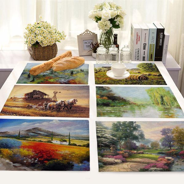 american landscape art table decoration and accessories tree lake printed placemat party wedding banquet tableware
american landscape art table decoration and accessories tree lake printed placemat party wedding banquet tableware