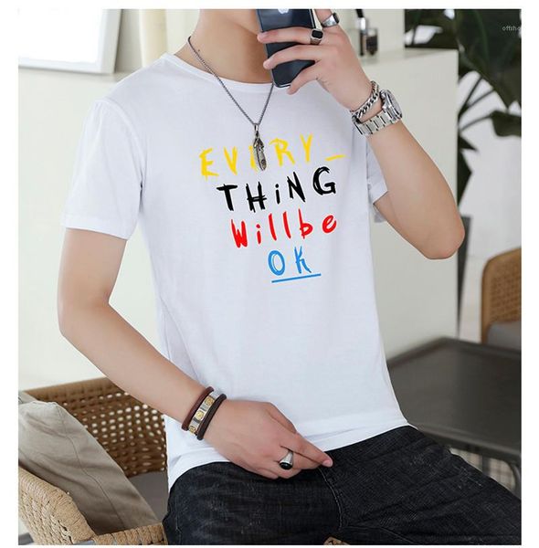 short sleeved mens summer everything will be ok letter print clothing mens designer tshirts crew neck, White;black
short sleeved mens summer everything will be ok letter print clothing mens designer tshirts crew neck, White;black