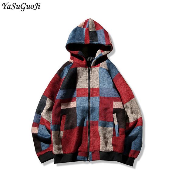 new 2019 winter fashion contrast color plaid zipper closed jacket with hooded thick rib sleeve woollen coat manteau homme ndy19, Black
new 2019 winter fashion contrast color plaid zipper closed jacket with hooded thick rib sleeve woollen coat manteau homme ndy19, Black