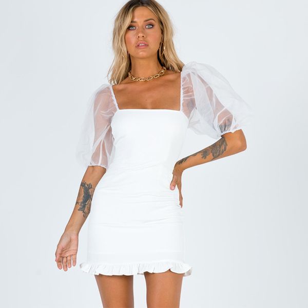 summer ruffle womens bodycon dresses puff gauze sleeve square neck ladies party dresses solid palace style fashion female sheath dresses, White;black
summer ruffle womens bodycon dresses puff gauze sleeve square neck ladies party dresses solid palace style fashion female sheath dresses, White;black