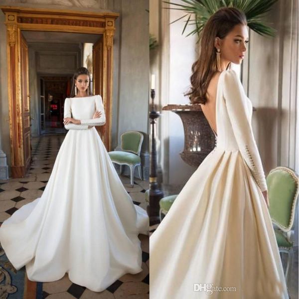 2019 wedding dresses a line backless sweep train long sleeve wedding gowns bateau neck winter bridal dress plus size, White
2019 wedding dresses a line backless sweep train long sleeve wedding gowns bateau neck winter bridal dress plus size, White