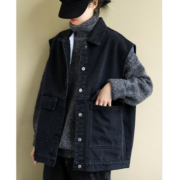 female new winter and beginning spring literary lapel single-breasted with velvet sleeveless cotton loose women denim vest, Black;white
female new winter and beginning spring literary lapel single-breasted with velvet sleeveless cotton loose women denim vest, Black;white