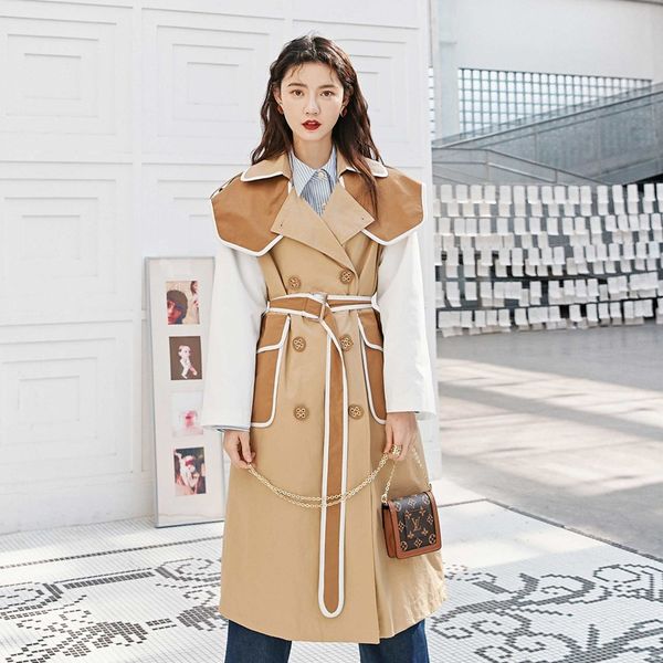 charming female popular outwear waist hugging spring coat stitching style elegant simple office ladies casual windbreaker women, Tan;black
charming female popular outwear waist hugging spring coat stitching style elegant simple office ladies casual windbreaker women, Tan;black