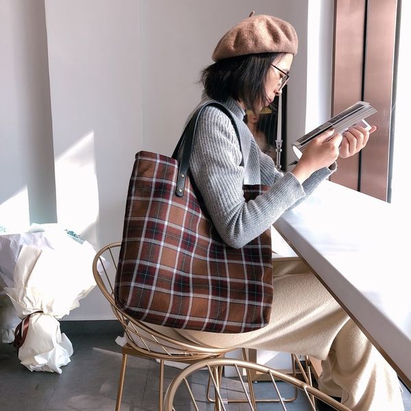 new check ladies baguette bags female handbags handbags women bag crossbody shoulder bag small canvas