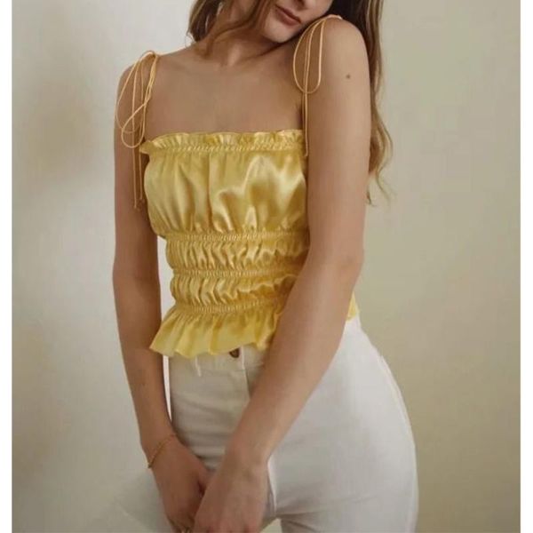 new women summer light satin crop sling ruffle trims camisole female mujer yellow red beige camis haut femme, White
new women summer light satin crop sling ruffle trims camisole female mujer yellow red beige camis haut femme, White