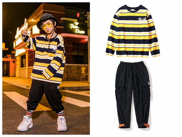 new korean black yellow striped long sleeve t shirt pants suit children's autumn hip-hop boys street dance costumes camisa set, White
new korean black yellow striped long sleeve t shirt pants suit children's autumn hip-hop boys street dance costumes camisa set, White