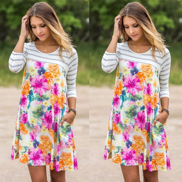 stylish women clothes round neck floral print striped three quarters sleeve cotton loose casual mini dresses one pieces, Black;gray
stylish women clothes round neck floral print striped three quarters sleeve cotton loose casual mini dresses one pieces, Black;gray