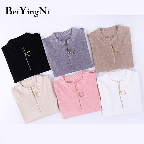 beiyingni fashion zipper knit sweater women solid color preppy pull tight black jumper mujer autumn winter mujer slim jumper, White;black
beiyingni fashion zipper knit sweater women solid color preppy pull tight black jumper mujer autumn winter mujer slim jumper, White;black