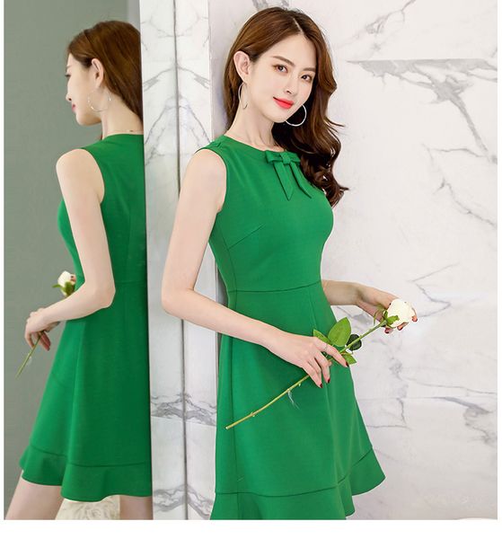 deep green dress stitching skirt leisure fashion joker, Black;gray