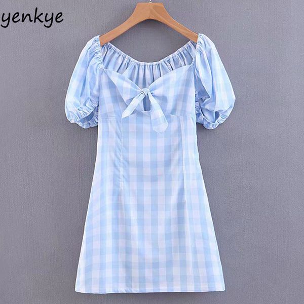 2019 women front lace up bow light blue vintage plaid dress lady short sleeve a-line mini summer dress sdp6117, Black;gray
2019 women front lace up bow light blue vintage plaid dress lady short sleeve a-line mini summer dress sdp6117, Black;gray
