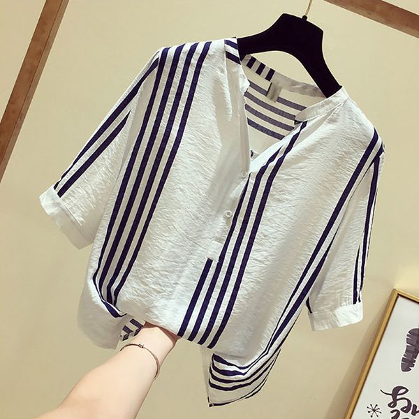 women spring summer style blouses shirts lady casual half sleeve striped printed v-neck loose blusas zz0699, White
women spring summer style blouses shirts lady casual half sleeve striped printed v-neck loose blusas zz0699, White