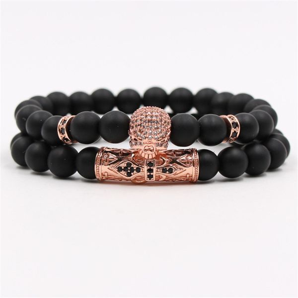 8mm mens gold bracelets beads designer bracelets pave skull bracelet love matte black bracelets jewelry gifts 2pcs/set