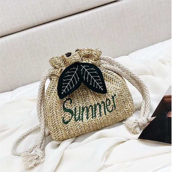 high grade sense straw bucket bag women's bag 2020 new style latest version summer western style weaving crossbody