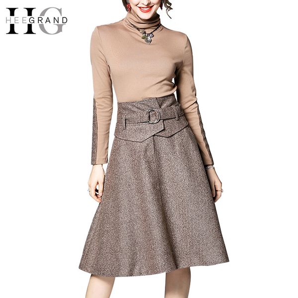 hee grand 2018 spring women turtleneck bottoming shirt+ knee-length skirt two piece suit base warm skirts for work wat1163, White
hee grand 2018 spring women turtleneck bottoming shirt+ knee-length skirt two piece suit base warm skirts for work wat1163, White
