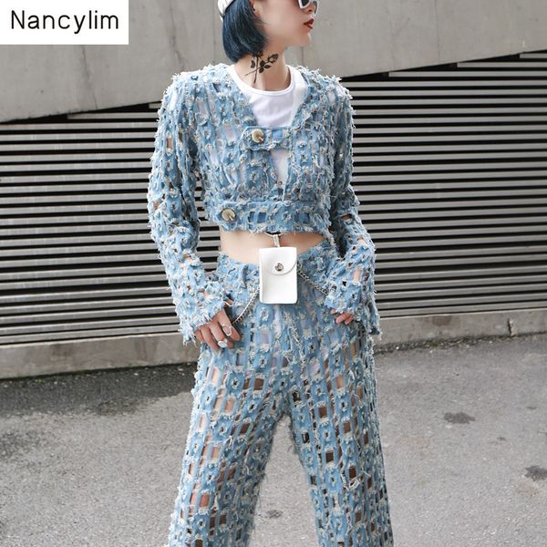 women streetwear ripple hole jacket v neck flare sleeve denim short coat female fashion 2019 summer autumn new nancylim, Black;brown
women streetwear ripple hole jacket v neck flare sleeve denim short coat female fashion 2019 summer autumn new nancylim, Black;brown