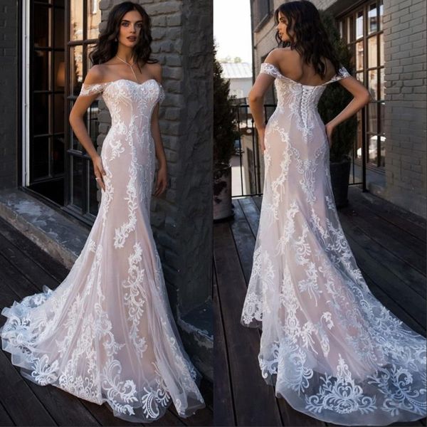 elegant blush pink lace mermaid wedding dresses off the shoulder corset back appliqued court train bridal gowns custom, White
elegant blush pink lace mermaid wedding dresses off the shoulder corset back appliqued court train bridal gowns custom, White