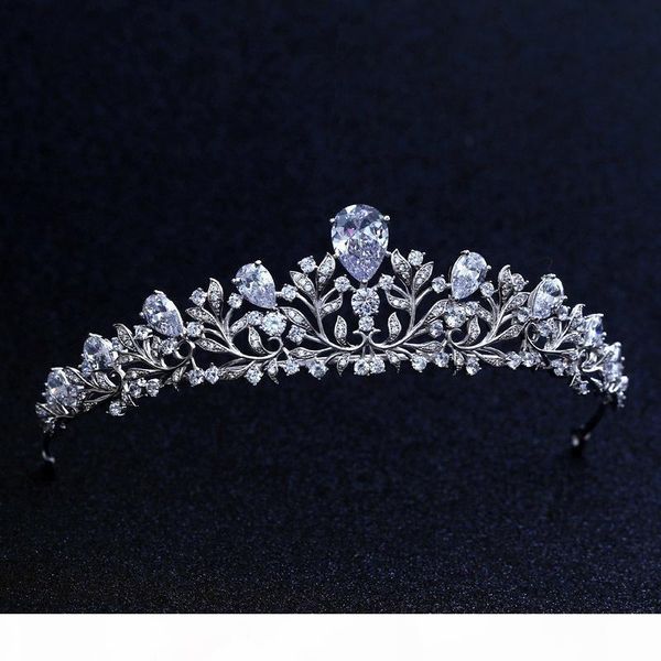 wedding bridal bridesmaid flower cubic zirconia girls white plated zircon tiara crown headband for prom s918