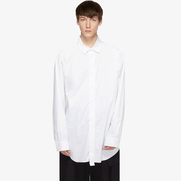 2019 autumn personality medium long profile white shirt wool edge loose simple shirt business casual plus size stage costumes, White;black
2019 autumn personality medium long profile white shirt wool edge loose simple shirt business casual plus size stage costumes, White;black