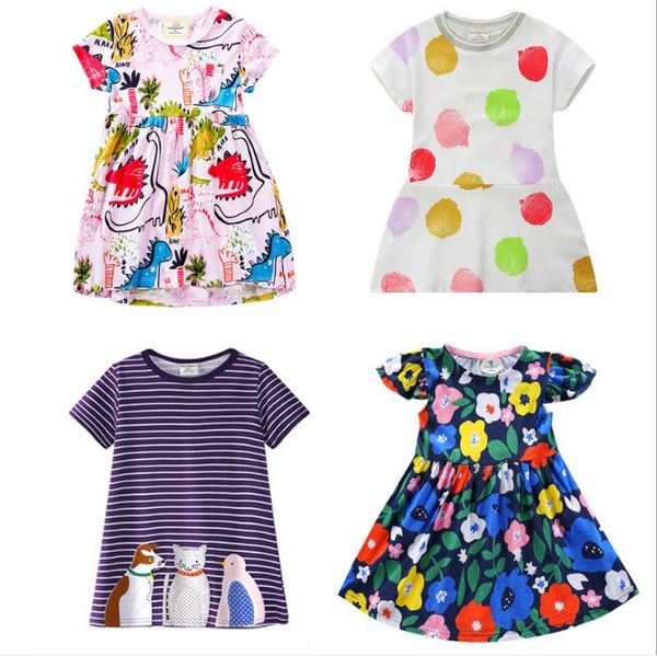 

girls dress summer dinosaur stripe dot printed cotton casual princess dress baby girl dresses kids designer clothes girls children boutique, Red;yellow