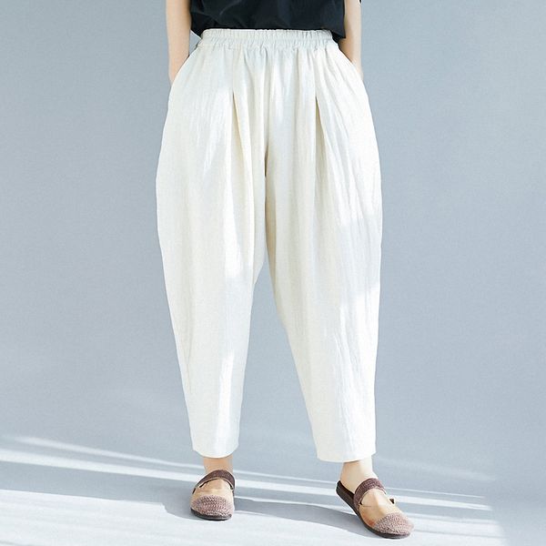 women spring summer literary retro elastic waist ankle-length pants female casual solid color cotton linen harem pants, Black;white
women spring summer literary retro elastic waist ankle-length pants female casual solid color cotton linen harem pants, Black;white