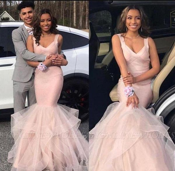 baby pink 2021 prom dresses mermaid formal evening gowns v neck straps girls pageant birthday gradutiaon dress plus size made, Black