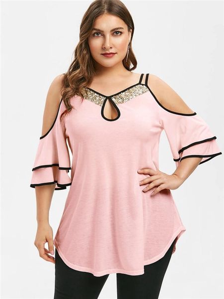 off shoulder suspender panelled sequin lotus leaf sleeve loose tees plus size female clothing womens designer tshirt, White
off shoulder suspender panelled sequin lotus leaf sleeve loose tees plus size female clothing womens designer tshirt, White