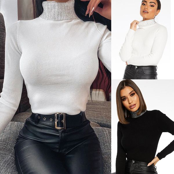 turtleneck sweater women 2020 autumn and winter femme solid pullover sweater fashion elegant rhinestone casual ladies clothing, White;black
turtleneck sweater women 2020 autumn and winter femme solid pullover sweater fashion elegant rhinestone casual ladies clothing, White;black