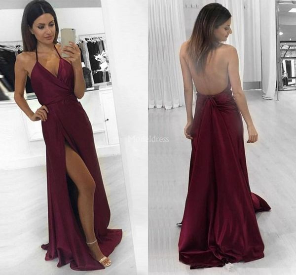 style burgundy long prom dresses backless spaghetti straps front split floor length evening dress party gowns custom size, Black
style burgundy long prom dresses backless spaghetti straps front split floor length evening dress party gowns custom size, Black