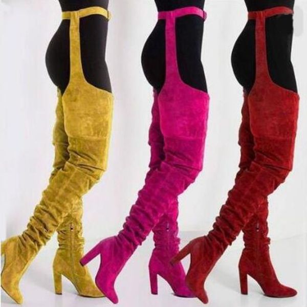 women solid color flock leather high chunky heel long boots winter over the knee boots pointed toe gladiator party shoes, Black
women solid color flock leather high chunky heel long boots winter over the knee boots pointed toe gladiator party shoes, Black