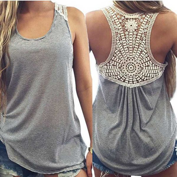 2019 summer striped stitching lace hollow out women tank o-neck sleeveless off shoulder casual striped vest mujer, White
2019 summer striped stitching lace hollow out women tank o-neck sleeveless off shoulder casual striped vest mujer, White