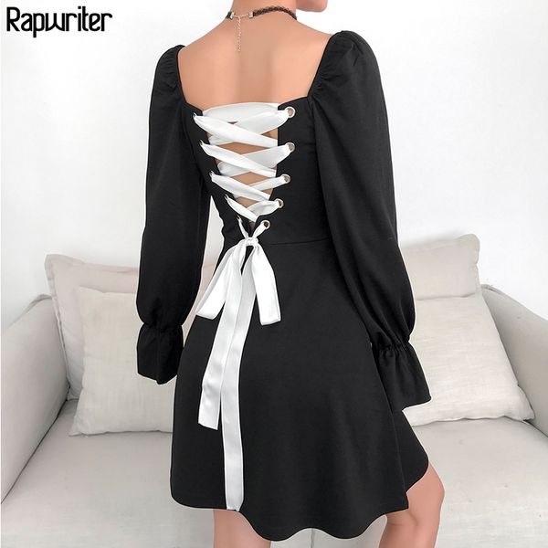 rapwriter backless panelled lace up square collar elegant dress women 2020 long flare sleeve midi dress black vestidos, Black;gray
rapwriter backless panelled lace up square collar elegant dress women 2020 long flare sleeve midi dress black vestidos, Black;gray