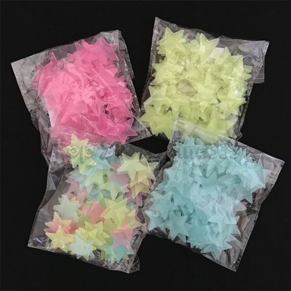 

100pcs 3d stars wall stickers home glow in the dark luminous fluorescent for kids baby room bedroom ceiling home decor