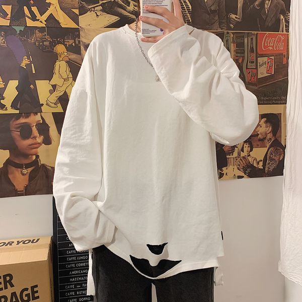 s-3xlins japanese hong kong style european and american high street tide brand hole long-sleeved t-shirts., White;black
s-3xlins japanese hong kong style european and american high street tide brand hole long-sleeved t-shirts., White;black
