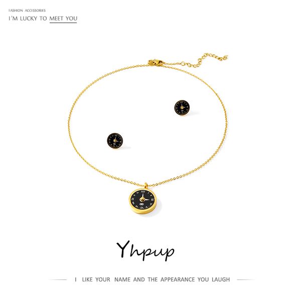 yhpup roman clock stud earrings necklace jewelry set black gold steel stainless classic statement accessories for female wedding, Silver
yhpup roman clock stud earrings necklace jewelry set black gold steel stainless classic statement accessories for female wedding, Silver