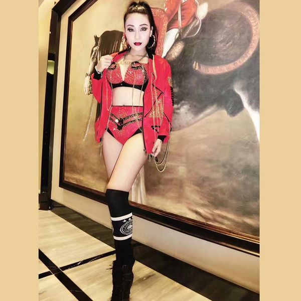 new female singer stage costume women red jacket dance outfit jazz dj ds show bodysuit bra shorts performances clothes, Black;red
new female singer stage costume women red jacket dance outfit jazz dj ds show bodysuit bra shorts performances clothes, Black;red