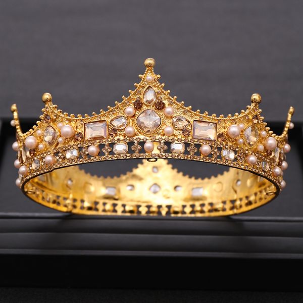 vintage bridal crown crystal pearl round baroque golden bridal headdress crown wedding hair accessories headdress, Golden;white
vintage bridal crown crystal pearl round baroque golden bridal headdress crown wedding hair accessories headdress, Golden;white