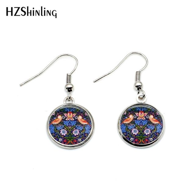 

2019 william morris the strawberry thief tapestry earring vintage handcrafted jewelry keepsake bird and flower earrings nhe-0017, Silver