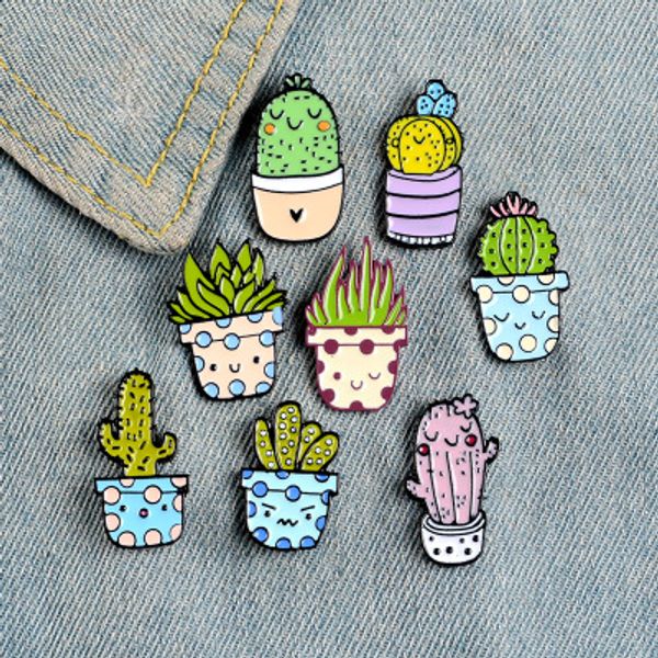 

8styles potted plant enamel pins custom cactus aloe brooches lapel pin shirt bag catoon badge natural jewelry gift kids friends, Gray