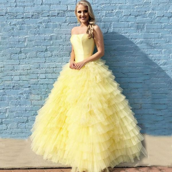 elegant evening formal dresses 2019 prom dress long strapless sleeveless pleated tiered tulle light yellow floor length party gowns, Black
elegant evening formal dresses 2019 prom dress long strapless sleeveless pleated tiered tulle light yellow floor length party gowns, Black