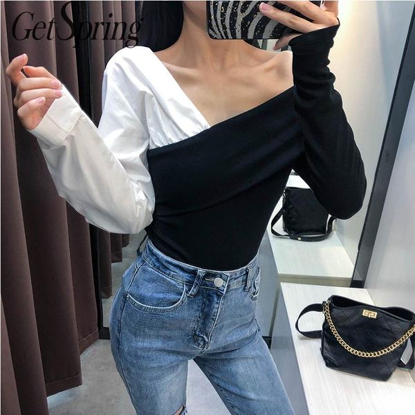 getspring women shirt v-neck black white color matching irregular womens blouses vintage all match asymmetry women blouses
getspring women shirt v-neck black white color matching irregular womens blouses vintage all match asymmetry women blouses