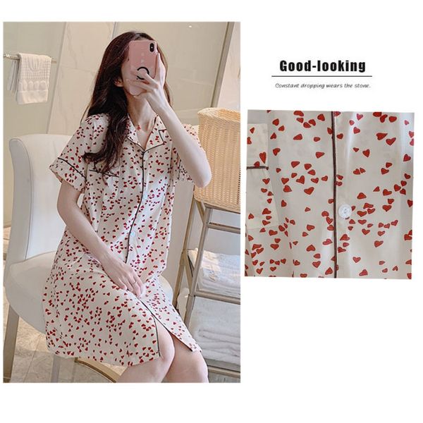 woman's summer chiffon short sleeve nightdress elegant nightwear heart pattern sleepwear, Black;red
woman's summer chiffon short sleeve nightdress elegant nightwear heart pattern sleepwear, Black;red