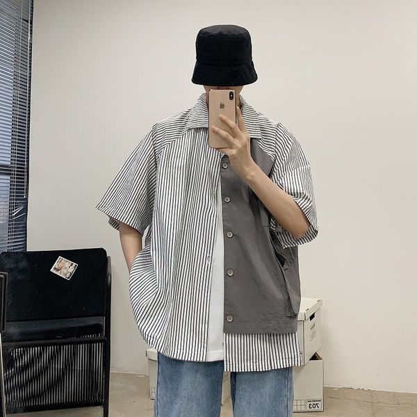 2020 summer new youth popular loose stitching striped short-sleeved shirt fashion casual single-breasted shirt blue / black, White;black
2020 summer new youth popular loose stitching striped short-sleeved shirt fashion casual single-breasted shirt blue / black, White;black