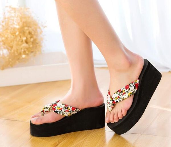 2018 new women small flower flip flops wedges heel female shoes summer sandals t016, Black
2018 new women small flower flip flops wedges heel female shoes summer sandals t016, Black