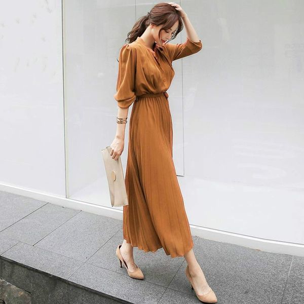 long sleeve button pleated dress autumn 2020 new slim tight waist elegant dress women solid color stand collar casual dresses, Black;gray
long sleeve button pleated dress autumn 2020 new slim tight waist elegant dress women solid color stand collar casual dresses, Black;gray