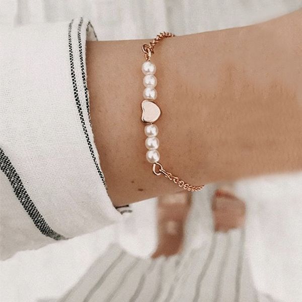 women bracelets simple pearl beaded heart gold bracelet fashion birthday party girl jewelry gift accessories, Black
women bracelets simple pearl beaded heart gold bracelet fashion birthday party girl jewelry gift accessories, Black