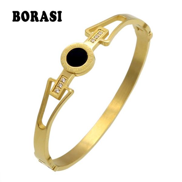 fashion opening titanium steel bangles crystal rose gold color white gold bangles roman numerals women's bracelet, Black
fashion opening titanium steel bangles crystal rose gold color white gold bangles roman numerals women's bracelet, Black
