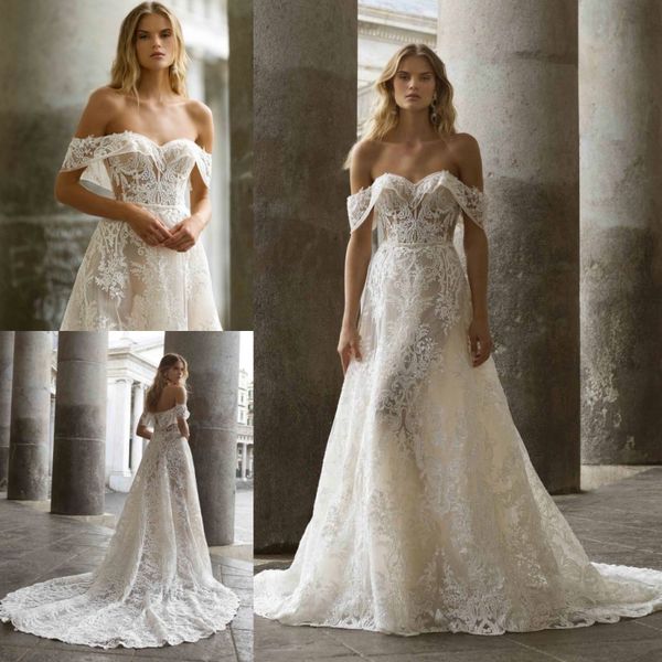 fashion berta lace wedding dresses off the shoulder sequined bridal gowns a line sweep train appliqued robe de mariée, White
fashion berta lace wedding dresses off the shoulder sequined bridal gowns a line sweep train appliqued robe de mariée, White